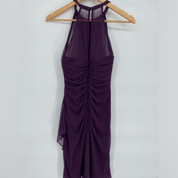 David's Bridal Formal Purple Plum Sheer Halter Short Dress Holiday Cocktail 4 - Picture 2 of 8